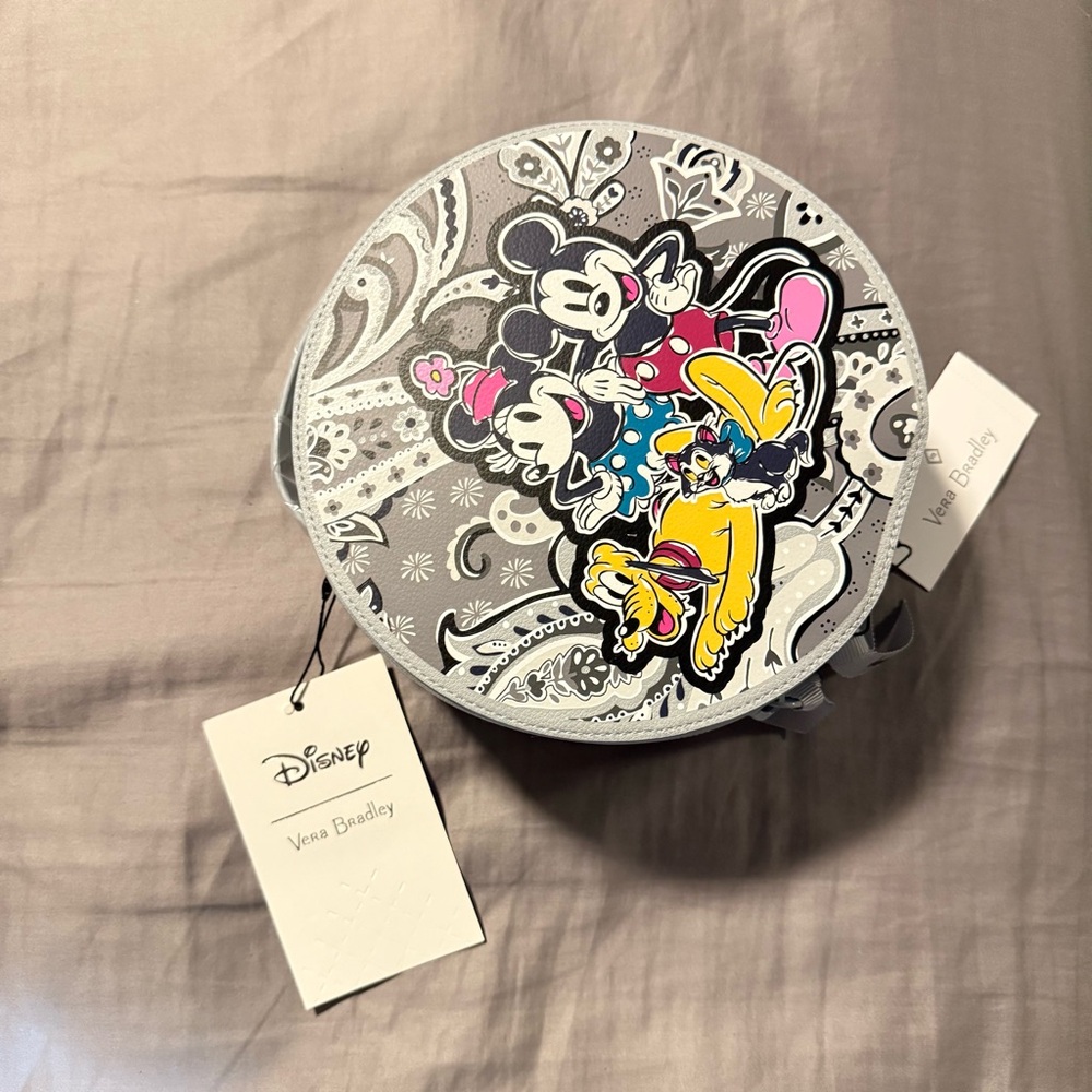 Vera Bradley Gray Floral Round Box Minnie and Mickey